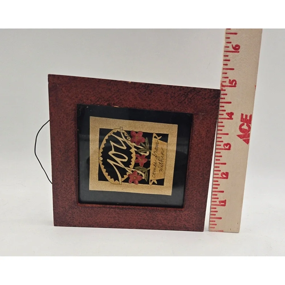 Joy Comes From Within Small Square Wood Framed Wall Plaque Burgundy 5x5